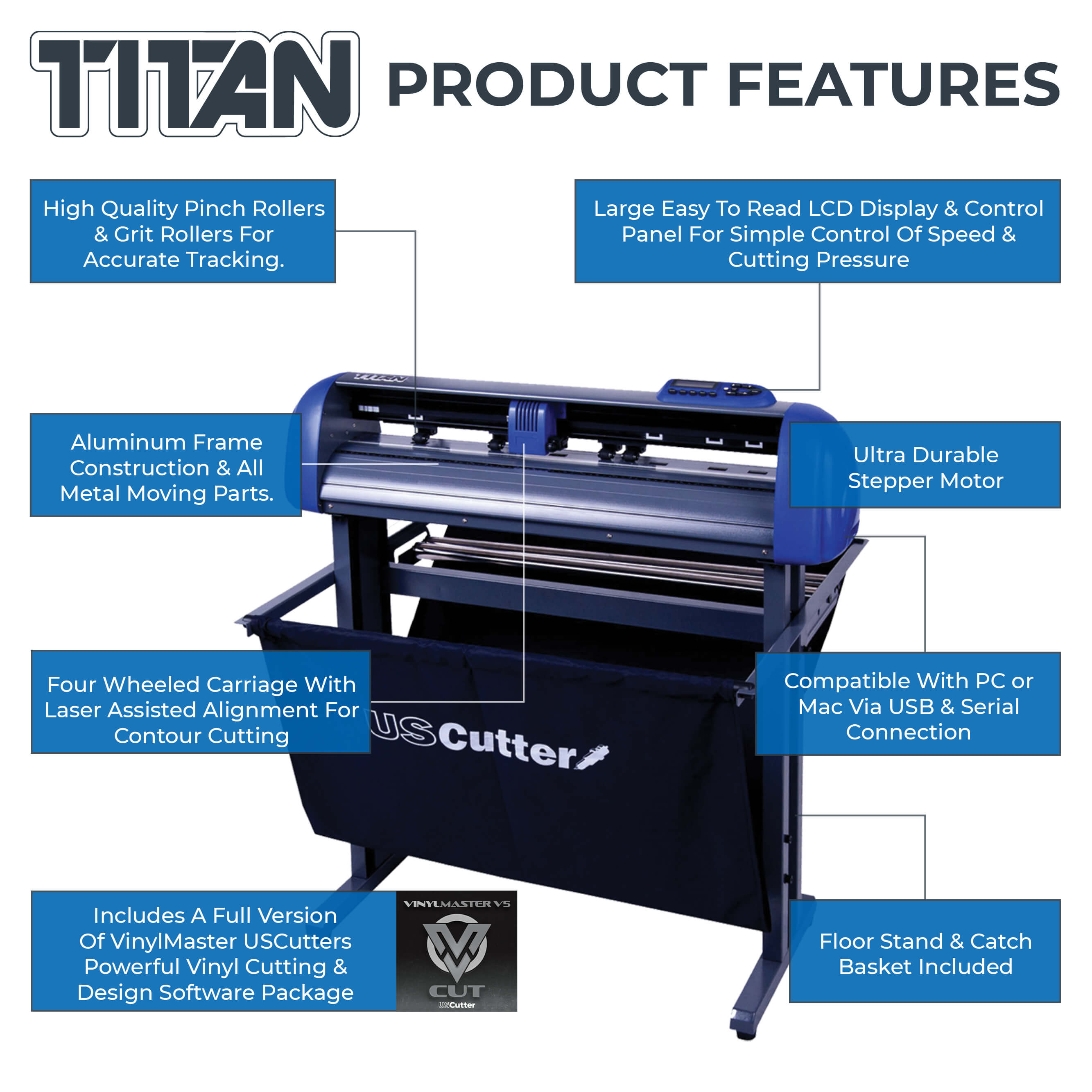 28-inch USCutter Titan 2 Vinyl Cutter/Plotter with Stand Basket and Design and Cut Software 
